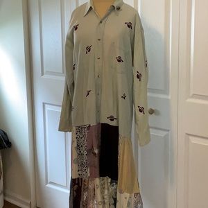 Donna Jessica Maxi Dress- Sz.1-Tan-Patchwork Skirt-Button Up-Self Tie